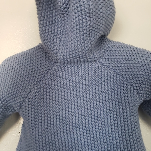 Mayoral Baby Girl 6-9 Months Blue Knit Sweater Cardigan Hooded Faux Fur Pom Pom - Picture 2 of 8